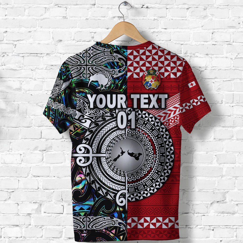 Custom New Zealand and Tonga T Shirt Together Paua Shell, Custom Text And Number LT8 - Wonder Print Shop