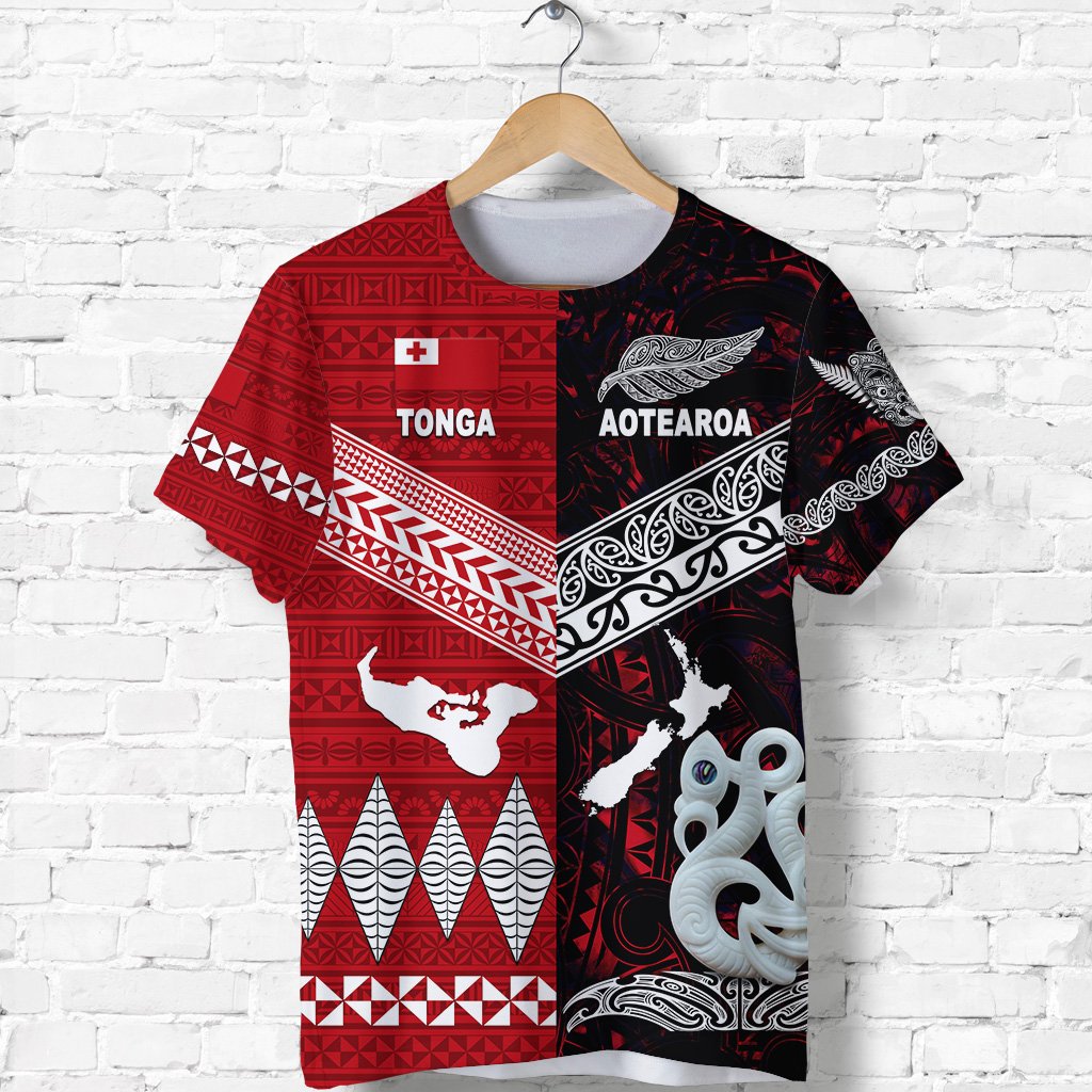 Custom New Zealand and Tonga T Shirt Together Red, Custom Text And Number LT8 - Wonder Print Shop