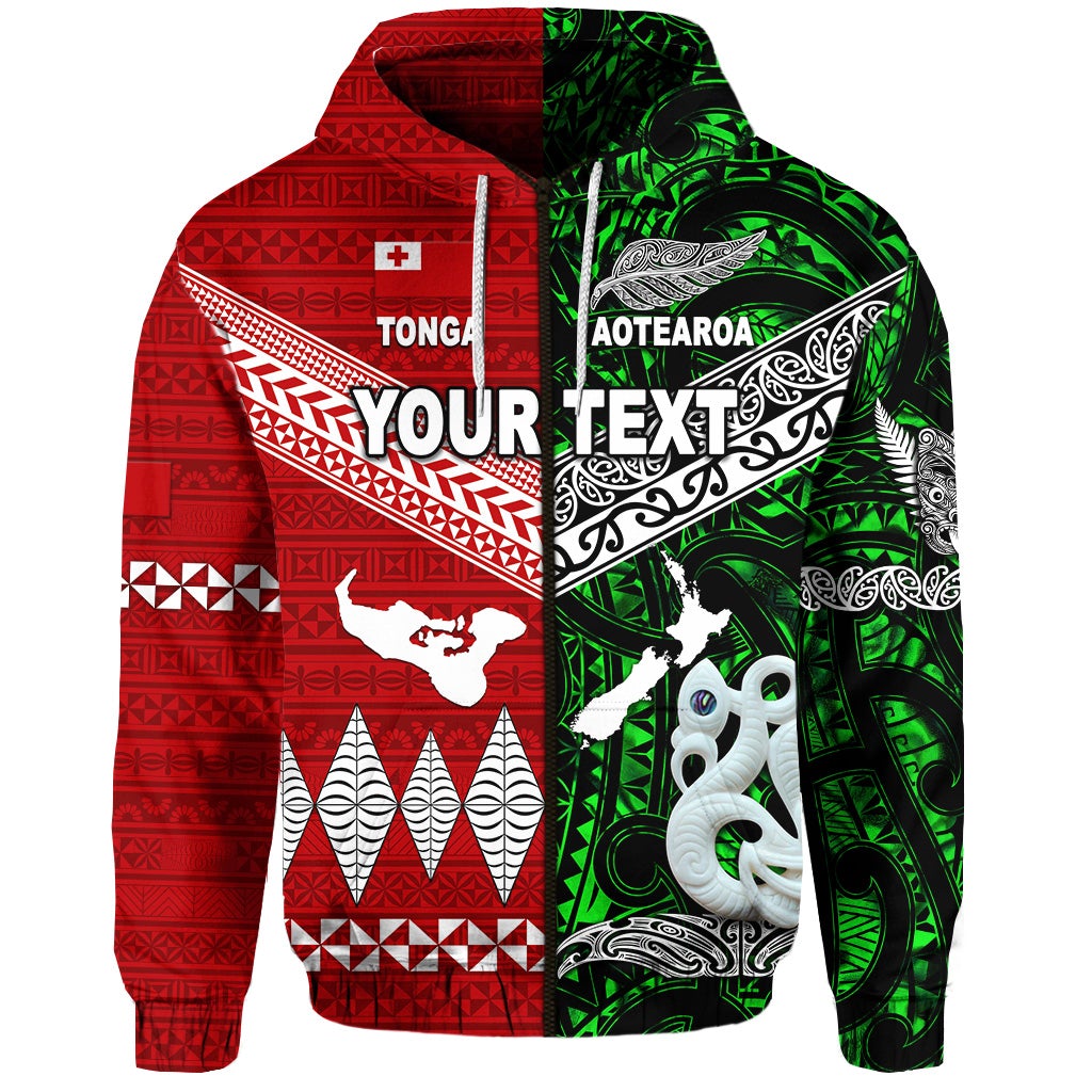 Custom New Zealand Tonga Zip Hoodie Together Green LT8 - Wonder Print Shop