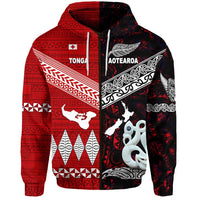 Custom New Zealand Tonga Zip Hoodie Together Red, Custom Text And Number LT8 - Wonder Print Shop