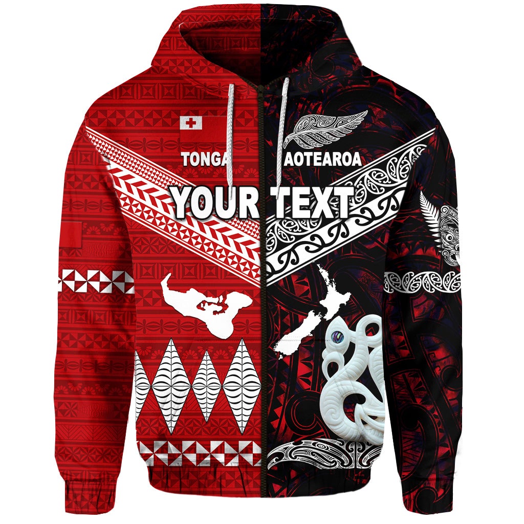 Custom New Zealand Tonga Zip Hoodie Together Red LT8 - Wonder Print Shop