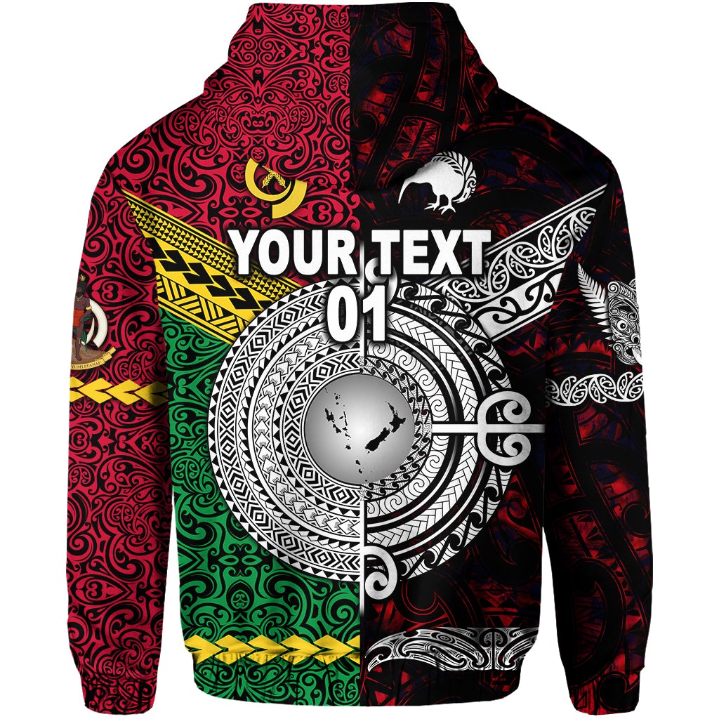Custom Vanuatu And New Zealand Zip Hoodie Together Red, Custom Text And Number LT8 - Wonder Print Shop