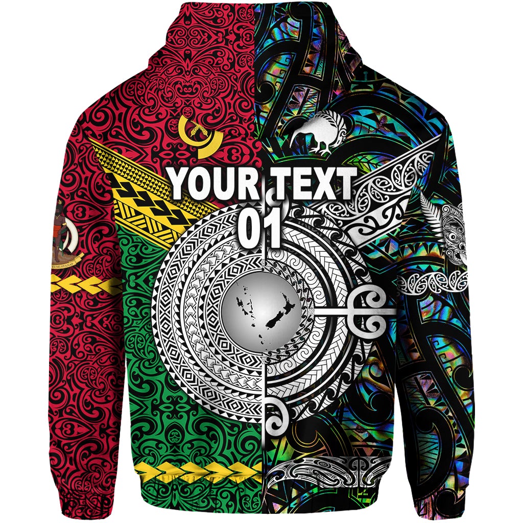 Custom Vanuatu And New Zealand Zip Hoodie Together Paua Shell, Custom Text And Number LT8 - Wonder Print Shop