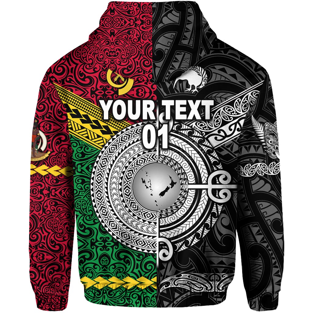 Custom Vanuatu And New Zealand Zip Hoodie Together Black, Custom Text And Number LT8 - Wonder Print Shop
