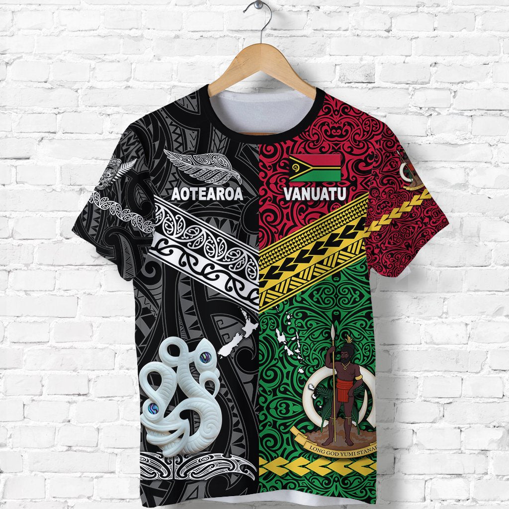 Custom Vanuatu And New Zealand T Shirt Together Black, Custom Text And Number LT8 - Wonder Print Shop