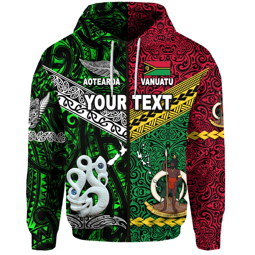 Custom Vanuatu And New Zealand Zip Hoodie Together Green LT8 - Wonder Print Shop