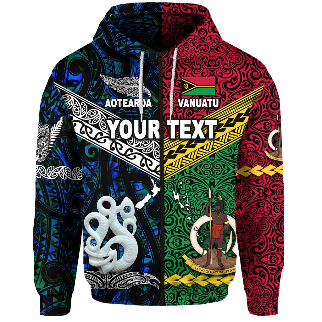 Custom Vanuatu And New Zealand Zip Hoodie Together Blue LT8 - Wonder Print Shop