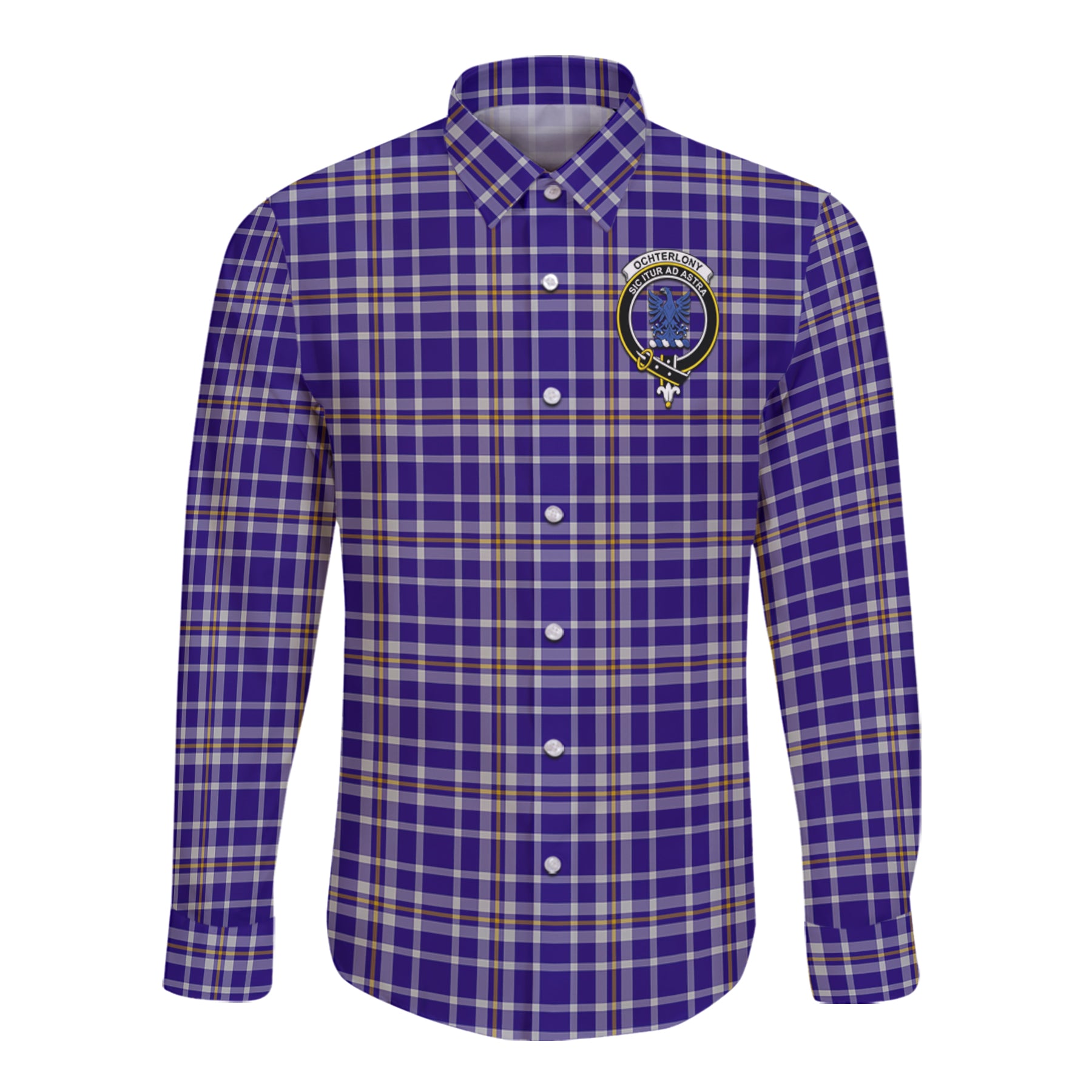 Ochterlony Tartan Long Sleeve Button Up Shirt with Scottish Family Crest K23