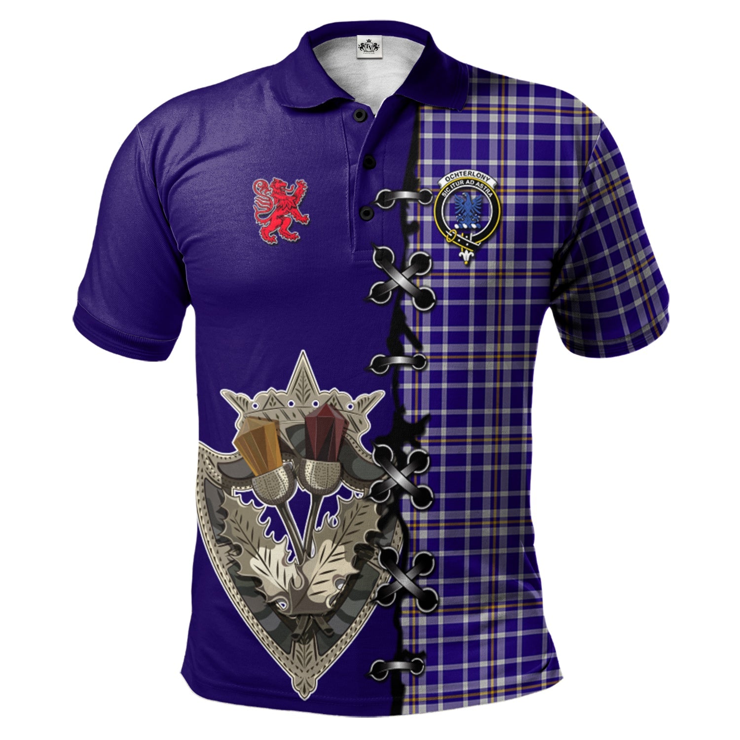 scottish-ochterlony-clan-crest-tartan-lion-rampant-and-celtic-thistle-polo-shirt