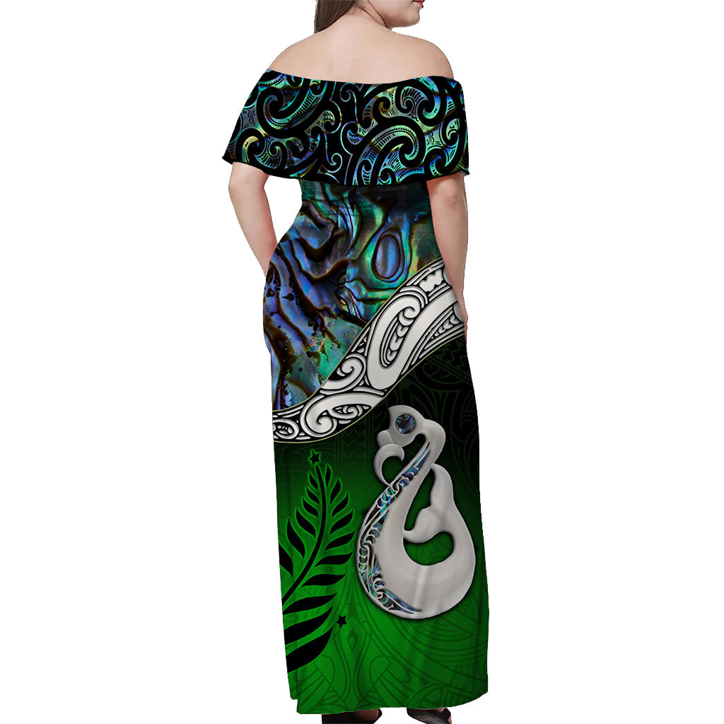 new-zealand-maori-off-shoulder-long-dress-manaia-paua-shell-glitter-green