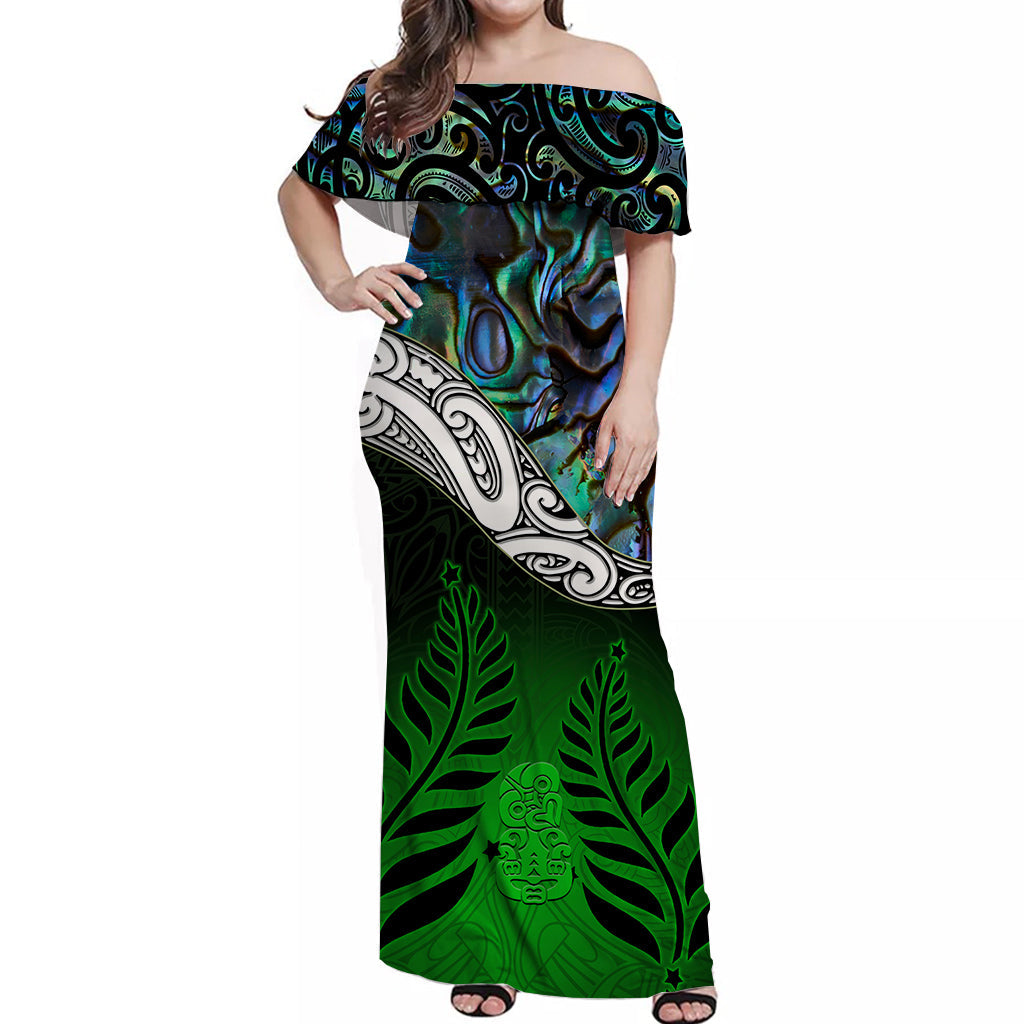 new-zealand-maori-off-shoulder-long-dress-manaia-paua-shell-glitter-green