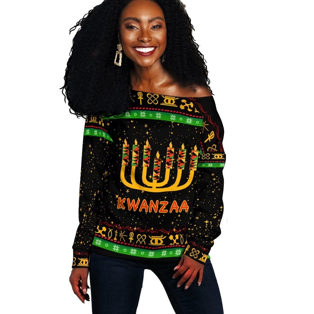 Wonder Print Shop Sweater - Kwanzaa Christmas Women Off shoulder - Wonder Print Shop