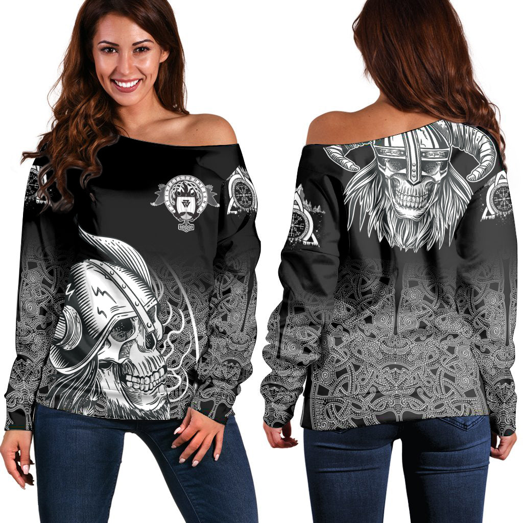 Skull Viking Off Shoulder Sweater Ornate Pattern RLT12 - Wonder Print Shop