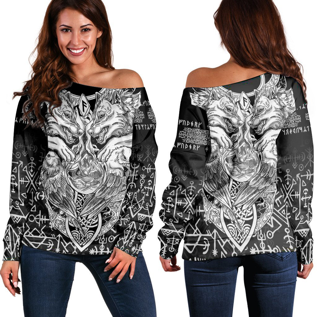 Viking Off Shoulder Sweater - Wolf and Raven Special RLT12 - Wonder Print Shop