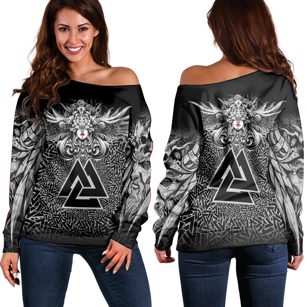 Viking Valkyrie Off Shoulder Sweater - Valknut Pattern RLT12 - Wonder Print Shop
