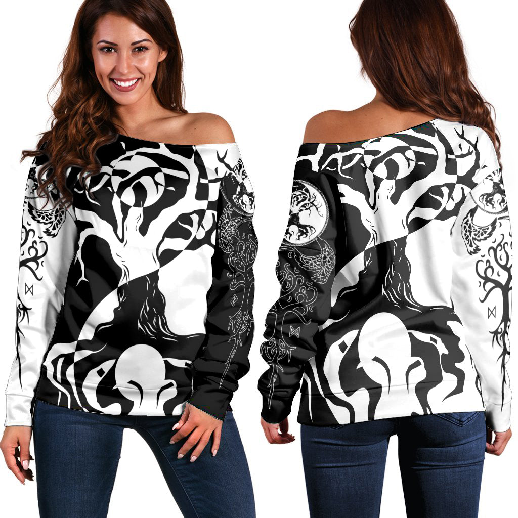 Viking Off Shoulder Sweater - Ying Yang Celtic Tree RLT12 - Wonder Print Shop
