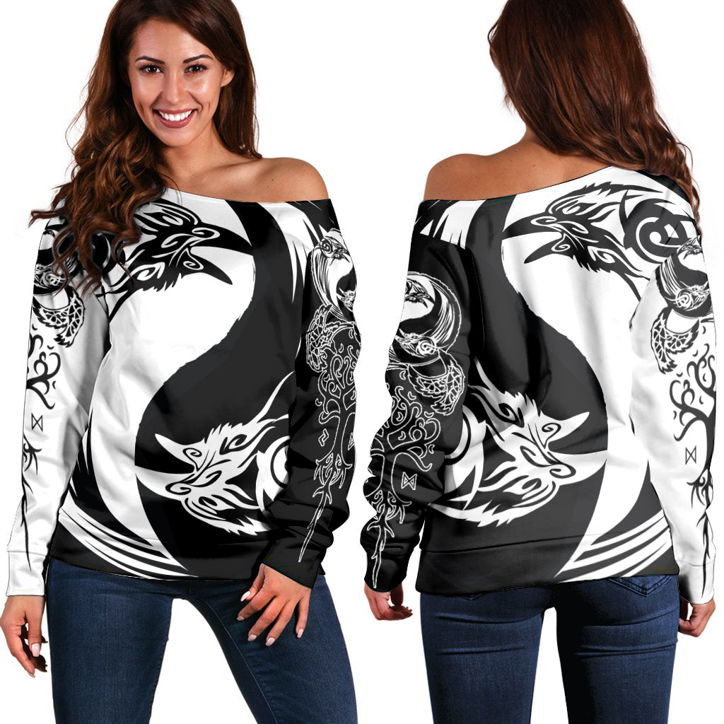 Viking Off Shoulder Sweater - Ying Yang Raven RLT12 - Wonder Print Shop