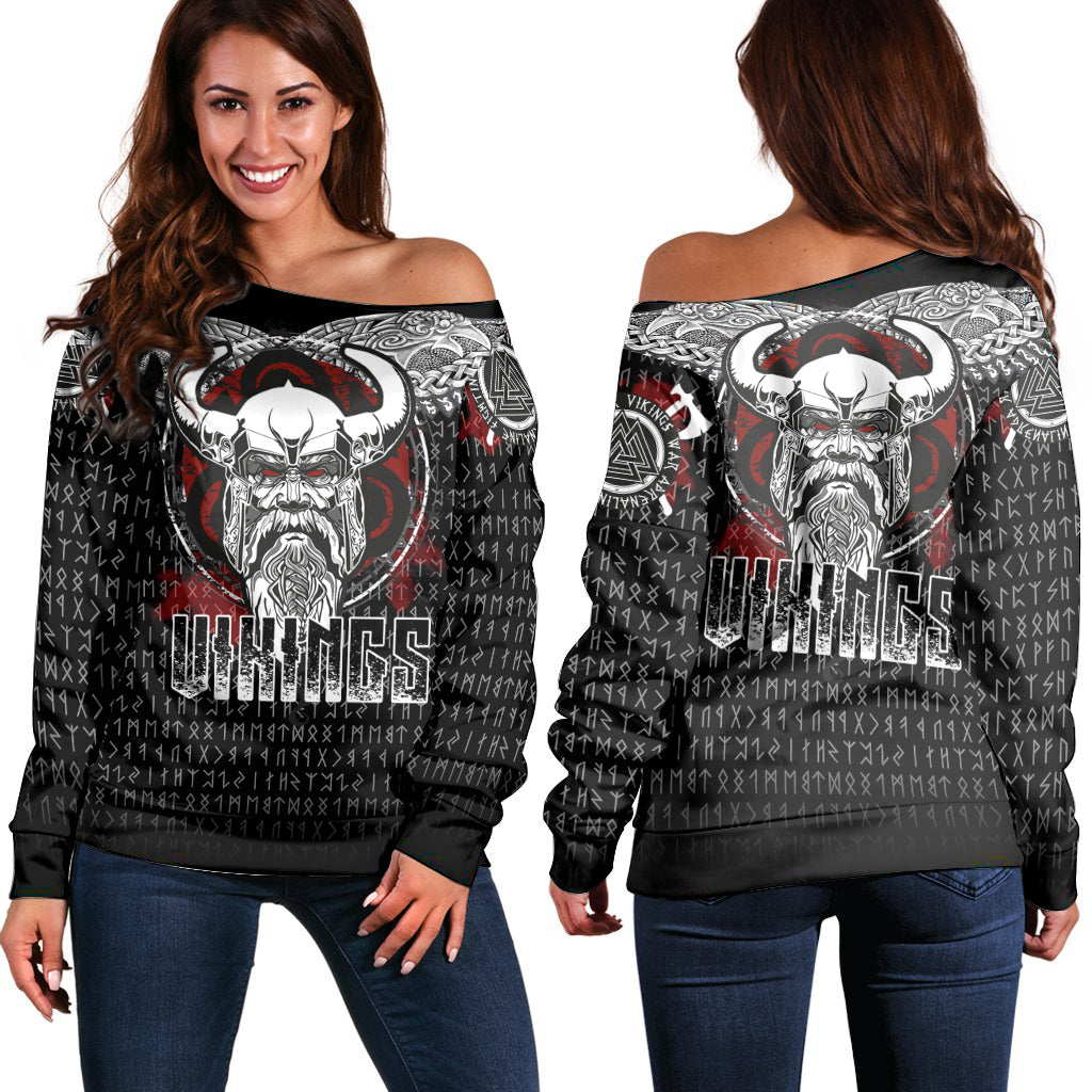 Viking Odin Honor Off Shoulder Sweater - Viking Pattern RLT12 - Wonder Print Shop
