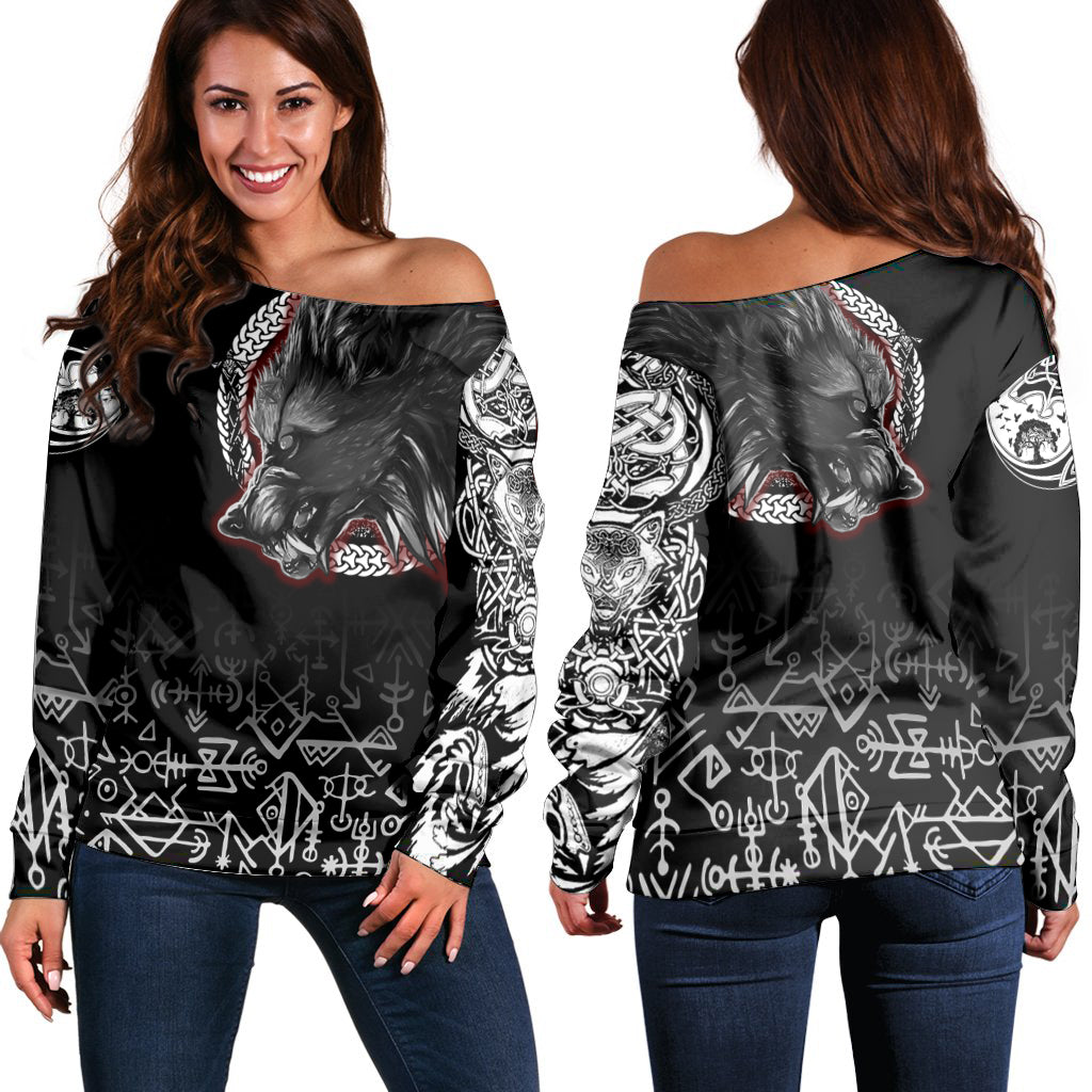 Fenrir Blood Off Shoulder Sweater - Tattoo Style RLT12 - Wonder Print Shop
