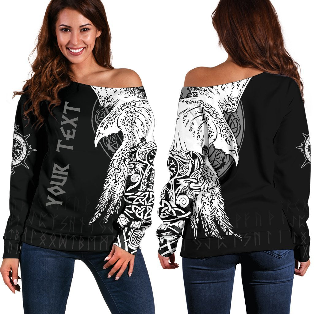Custom Viking Women's Off Shoulder Sweater Mystical Raven Tattoo Special RLT12 - Wonder Print Shop
