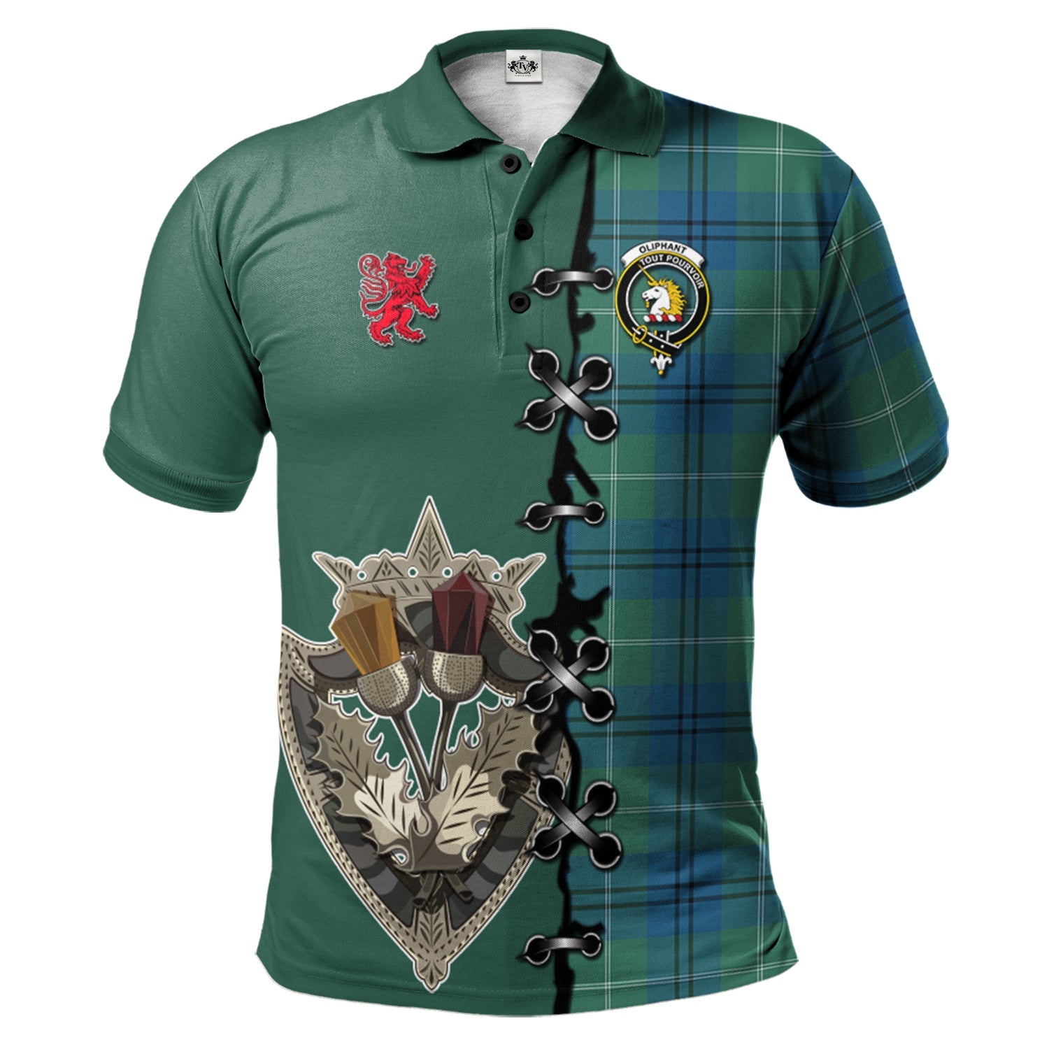 scottish-oliphant-ancient-clan-crest-tartan-lion-rampant-and-celtic-thistle-polo-shirt