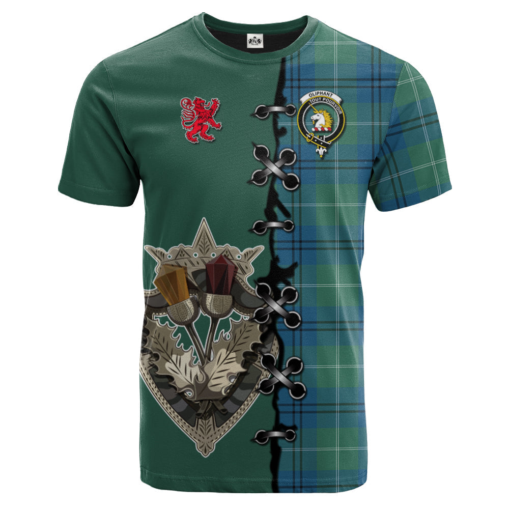 scottish-oliphant-ancient-clan-crest-tartan-lion-rampant-and-celtic-thistle-t-shirt