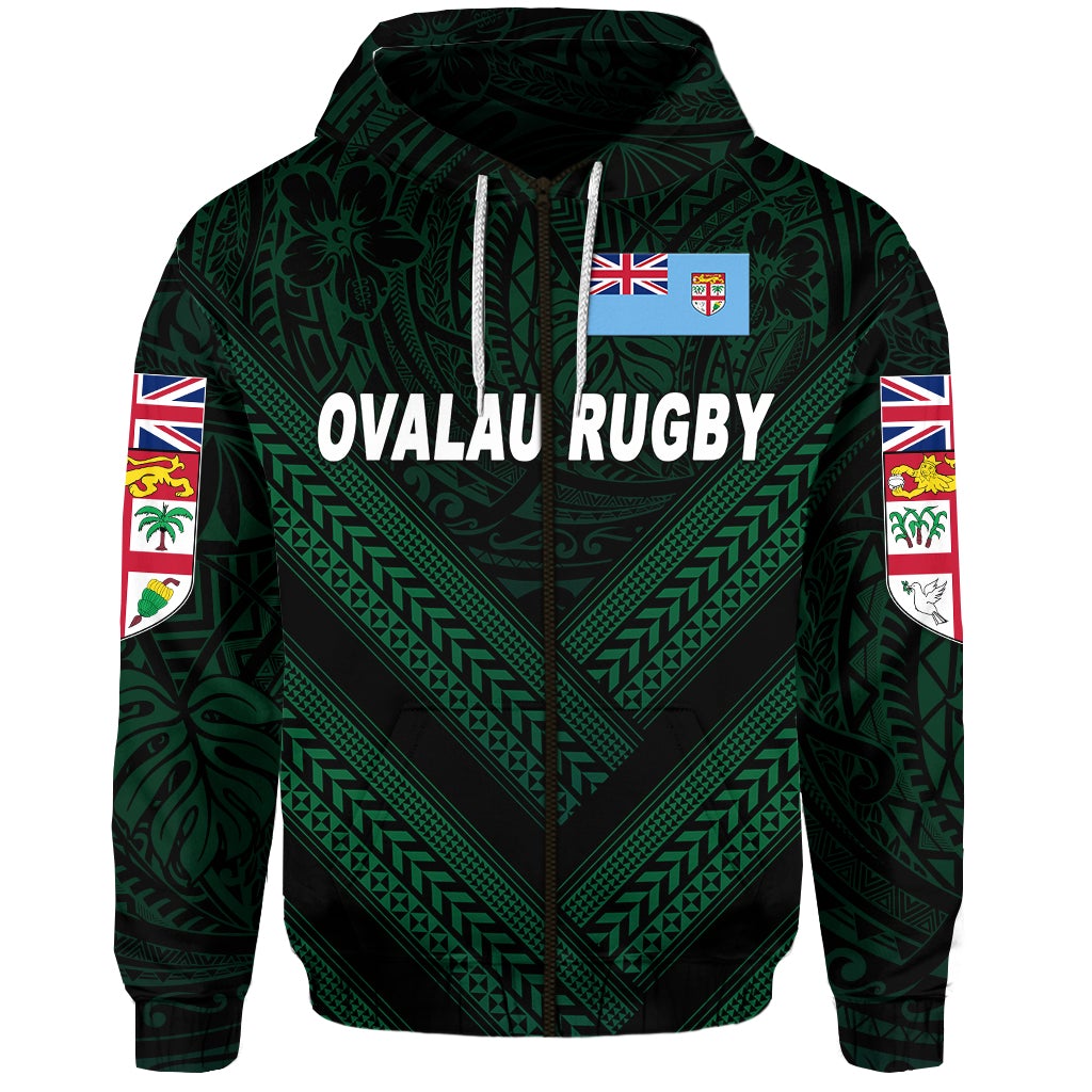 Custom Fiji Ovalau Rugby Zip Hoodie Dark Green Style, Custom Text And Number LT8 - Wonder Print Shop
