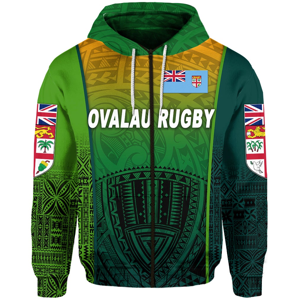 Custom Fiji Ovalau Rugby Zip Hoodie Light Green Style, Custom Text And Number LT8 - Wonder Print Shop