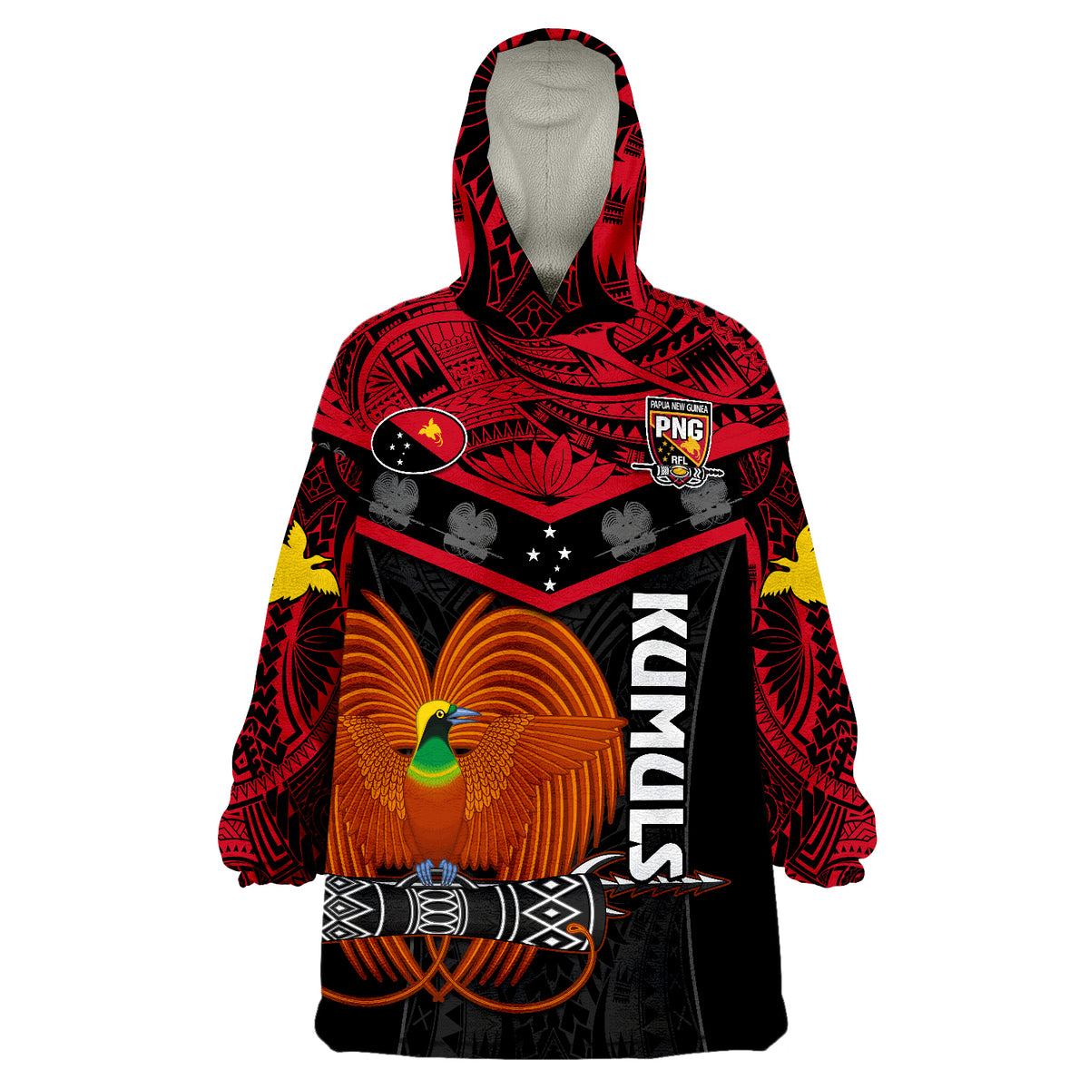 Papua New Guinea Rugby PNG Kumuls Bird Of Paradise Black Wearable Blanket Hoodie - Wonder Print Shop