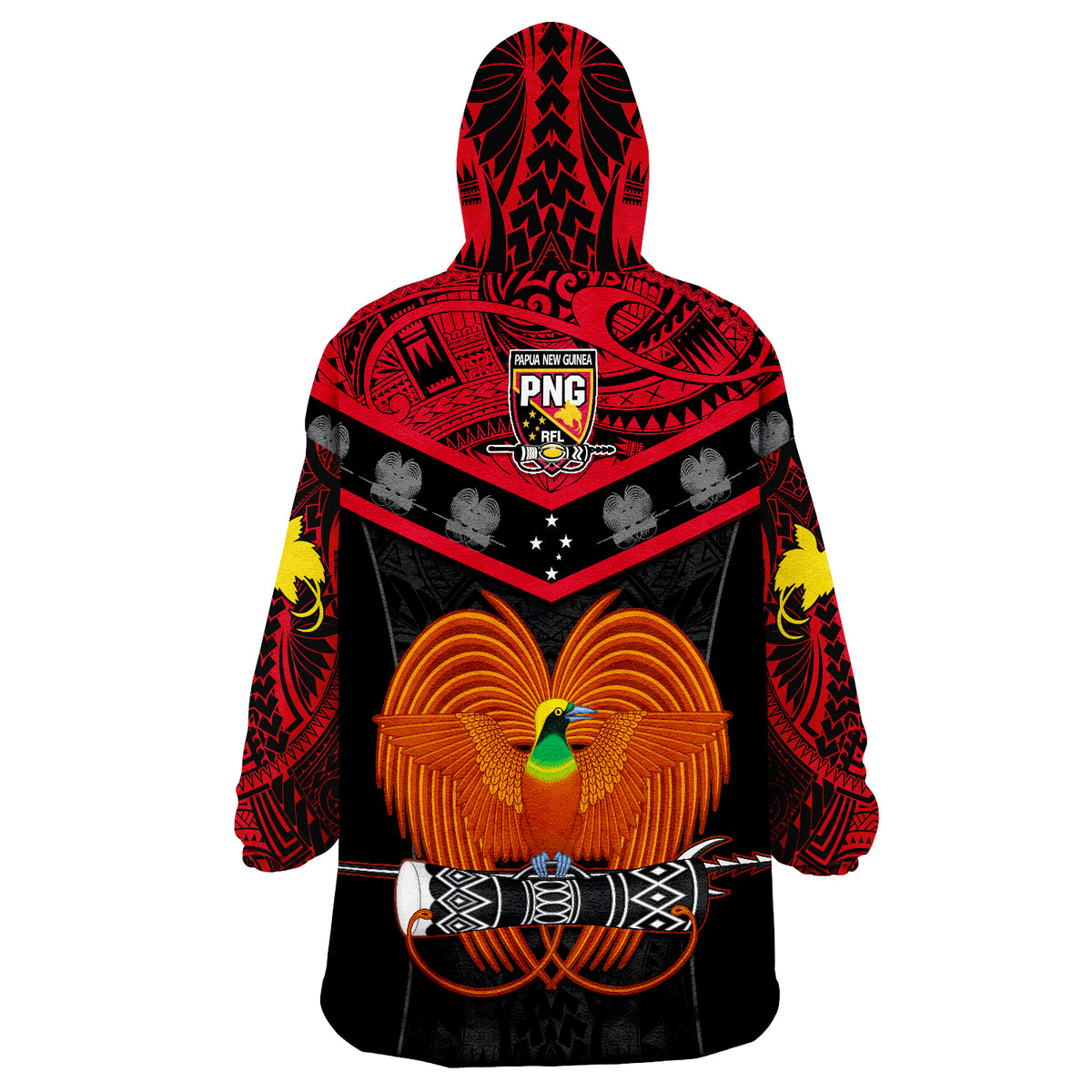 Papua New Guinea Rugby PNG Kumuls Bird Of Paradise Black Wearable Blanket Hoodie - Wonder Print Shop
