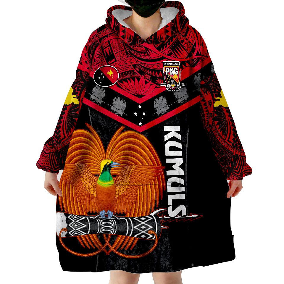 Papua New Guinea Rugby PNG Kumuls Bird Of Paradise Black Wearable Blanket Hoodie - Wonder Print Shop