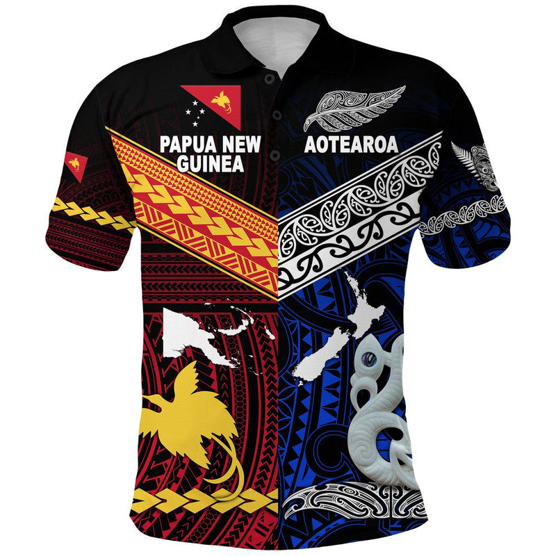 custom-personalised-new-zealand-maori-aotearoa-papua-new-guinea-polynesian-together-polo-shirt-blue