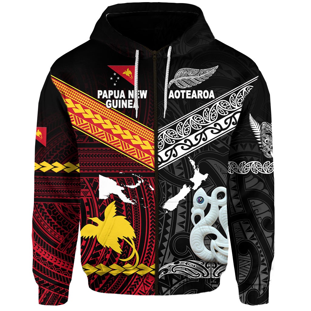 Custom New Zealand Papua New Guinea Zip Hoodie Together, Custom Text And Number LT8 - Wonder Print Shop