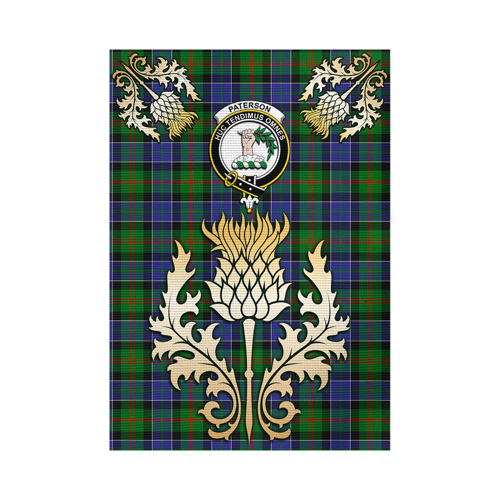 scottish-paterson-clan-crest-gold-thistle-tartan-garden-flag