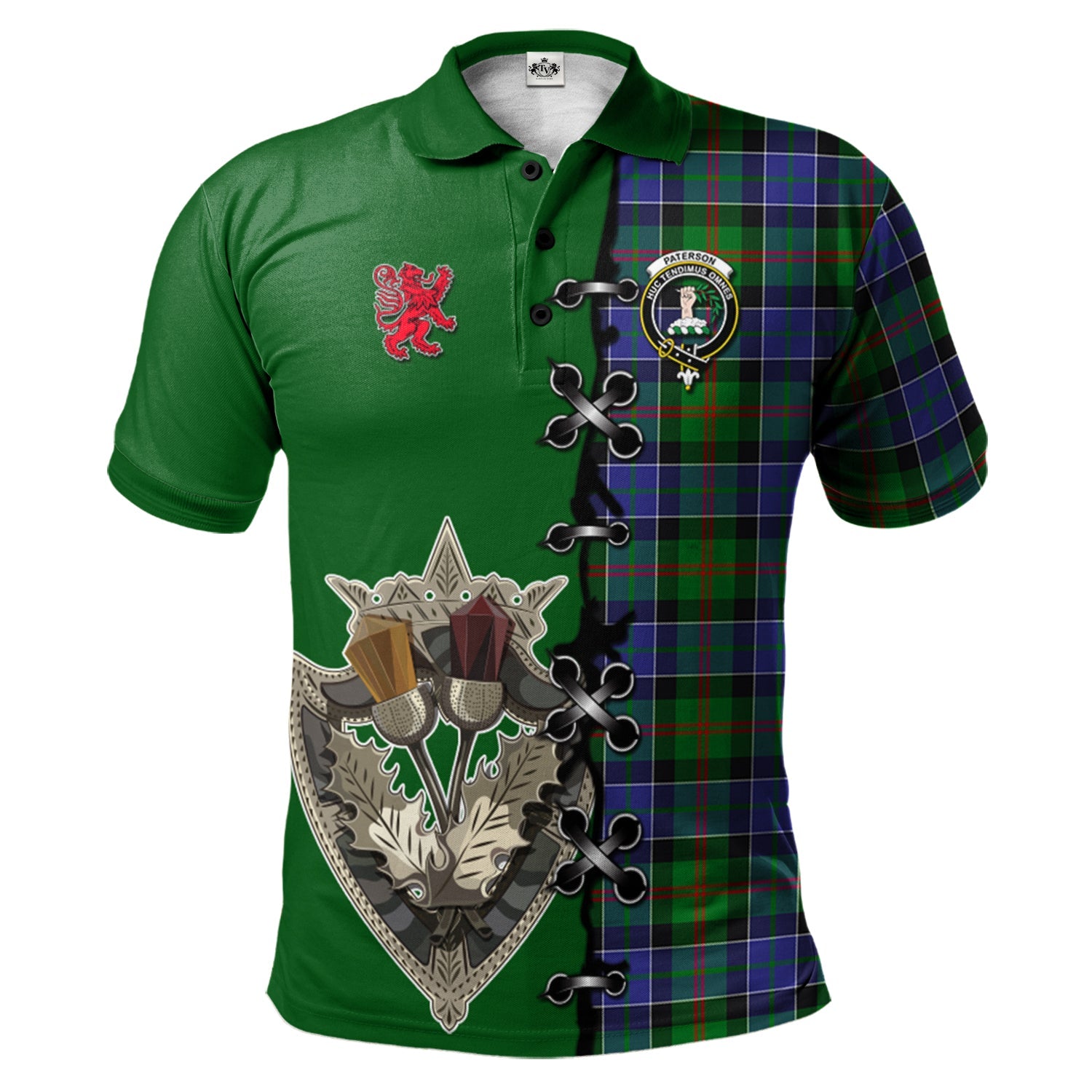 scottish-paterson-clan-crest-tartan-lion-rampant-and-celtic-thistle-polo-shirt