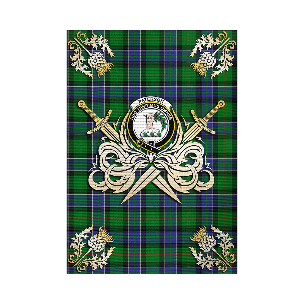 scottish-paterson-clan-crest-courage-sword-tartan-garden-flag