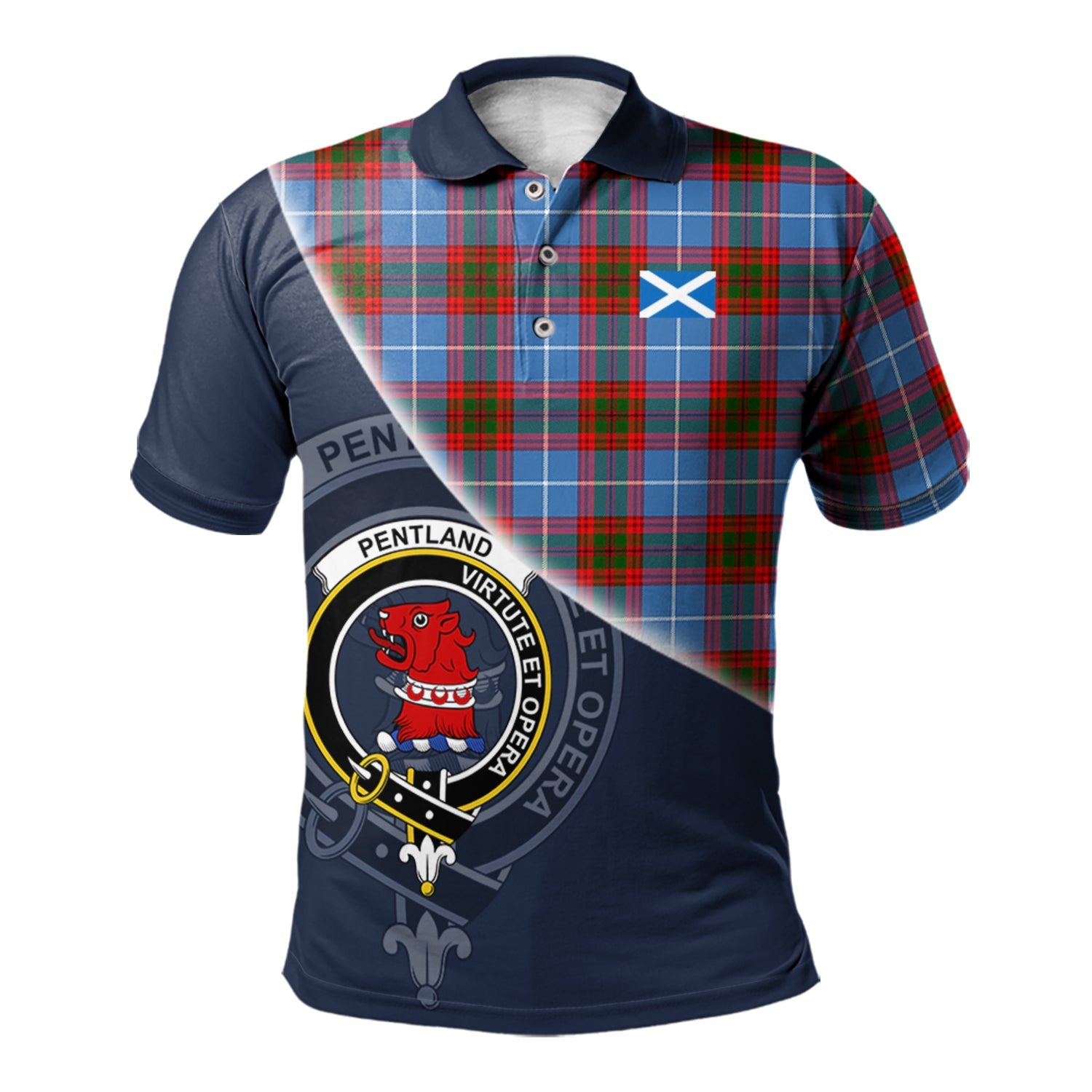 scottish-pentland-clan-crest-tartan-scotland-flag-half-style-polo-shirt