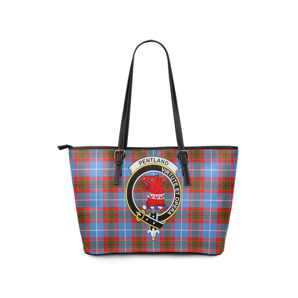 scottish-pentland-clan-crest-tartan-leather-tote-bags