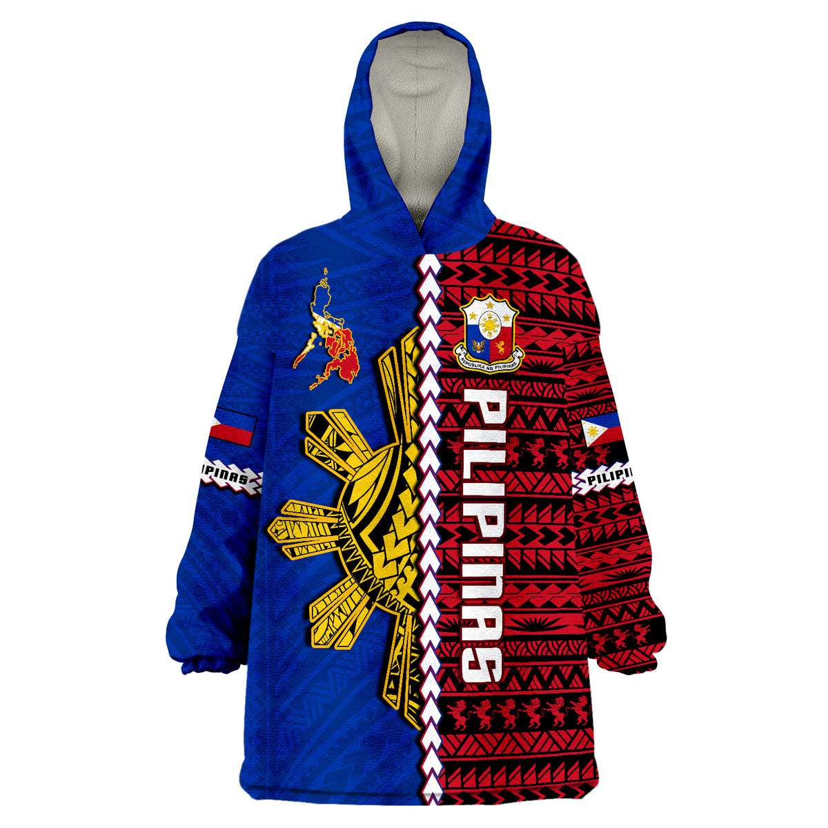Philippines Pilipinas Sun Mix Polynesian Pattern Wearable Blanket Hoodie - Wonder Print Shop