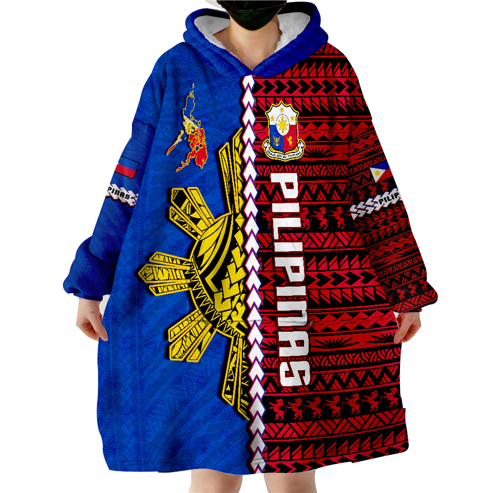 Philippines Pilipinas Sun Mix Polynesian Pattern Wearable Blanket Hoodie - Wonder Print Shop