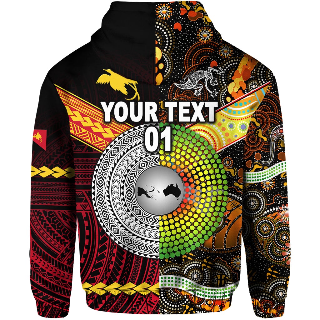 Custom Papua New Guinea And Australia Aboriginal Hoodie Together, Custom Text And Number LT8 - Wonder Print Shop