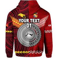 Custom Papua New Guinea And Tonga Zip Hoodie Polynesian Together Bright Red, Custom Text And Number LT8 - Wonder Print Shop