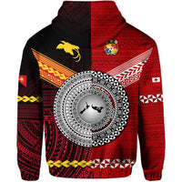 Custom Papua New Guinea And Tonga Zip Hoodie Polynesian Together Red LT8 - Wonder Print Shop