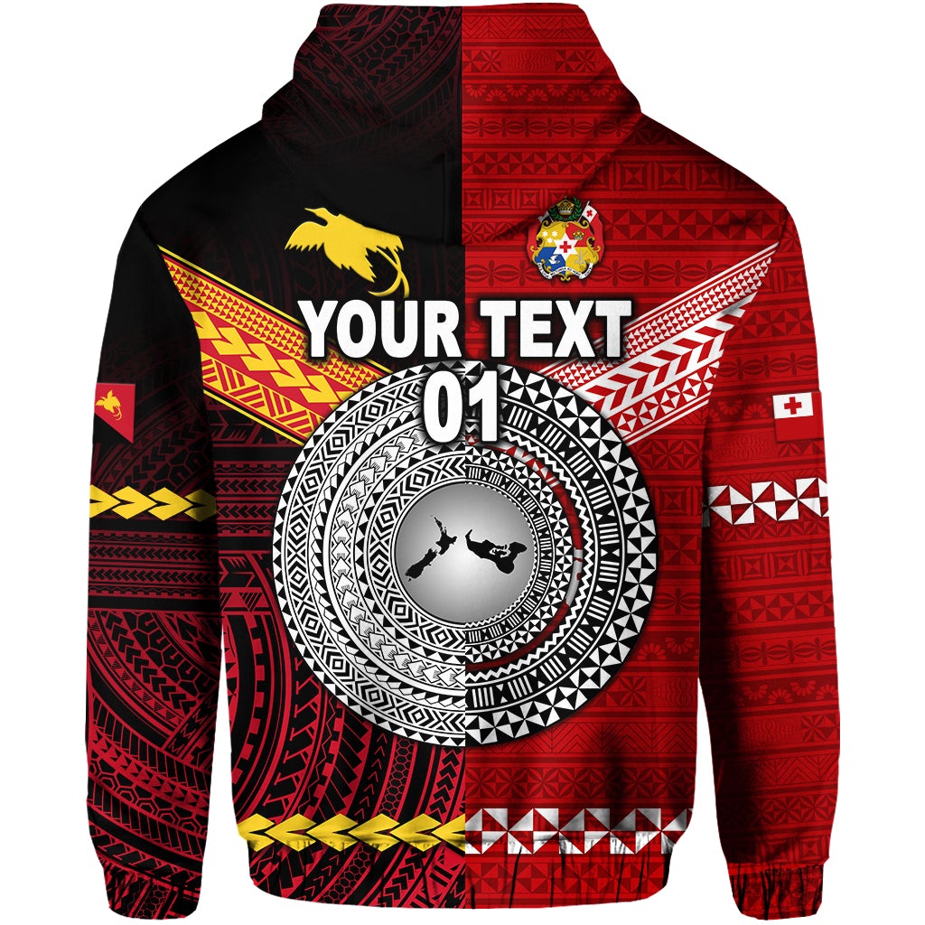 Custom Papua New Guinea And Tonga Zip Hoodie Polynesian Together Red, Custom Text And Number LT8 - Wonder Print Shop