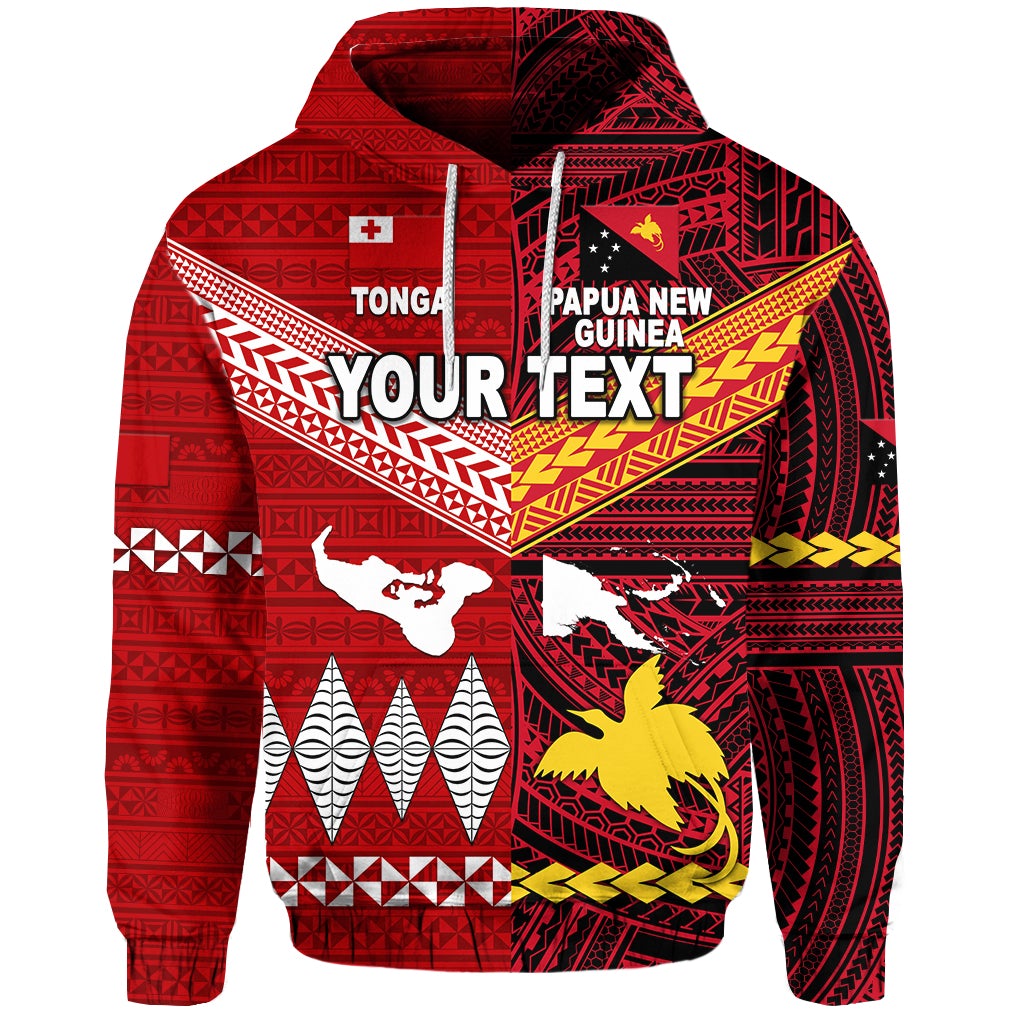 Custom Papua New Guinea And Tonga Hoodie Polynesian Together Bright Red LT8 - Wonder Print Shop