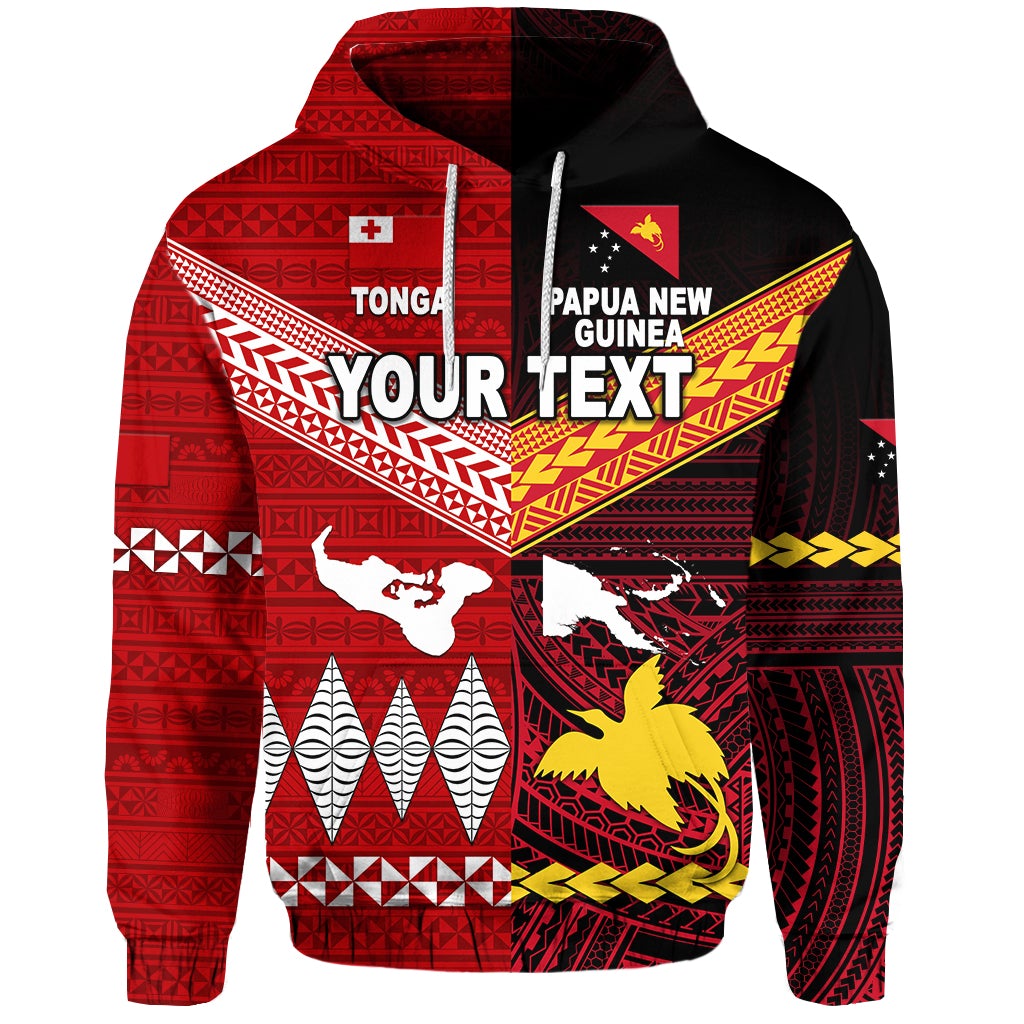 Custom Papua New Guinea And Tonga Hoodie Polynesian Together Red LT8 - Wonder Print Shop