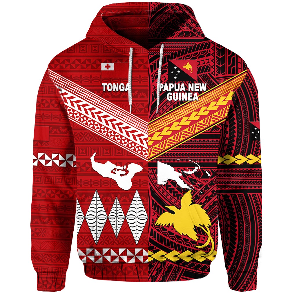 Custom Papua New Guinea And Tonga Hoodie Polynesian Together Bright Red, Custom Text And Number LT8 - Wonder Print Shop