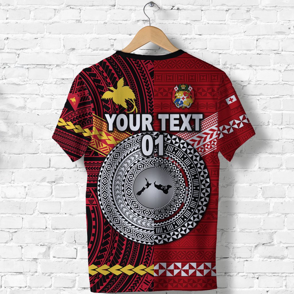 Custom Papua New Guinea And Tonga T Shirt Polynesian Together Bright Red, Custom Text And Number LT8 - Wonder Print Shop