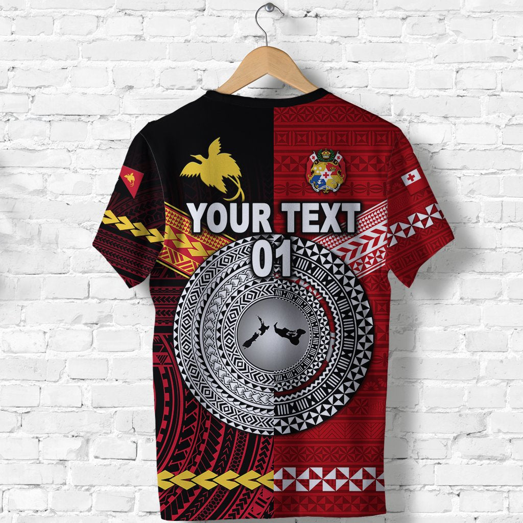Custom Papua New Guinea And Tonga T Shirt Polynesian Together Red, Custom Text And Number LT8 - Wonder Print Shop