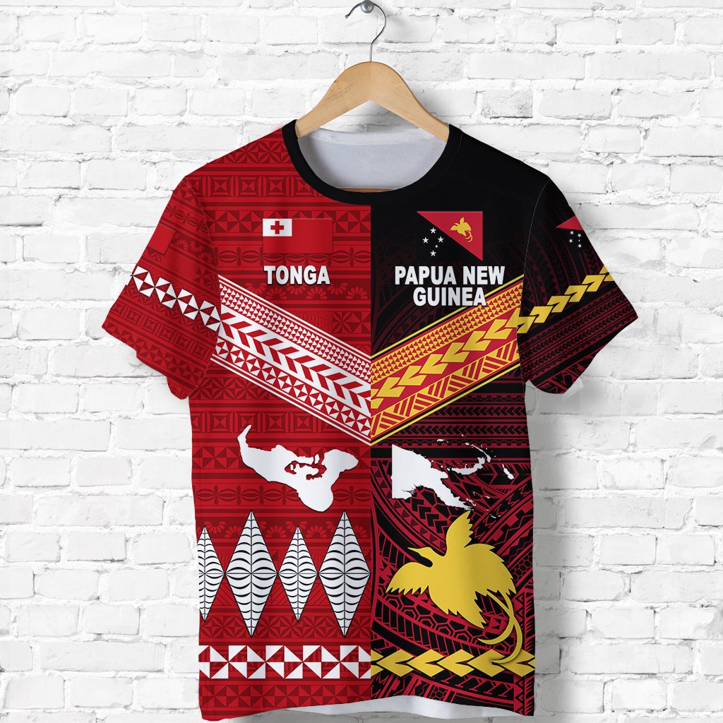 Custom Papua New Guinea And Tonga T Shirt Polynesian Together Red, Custom Text And Number LT8 - Wonder Print Shop